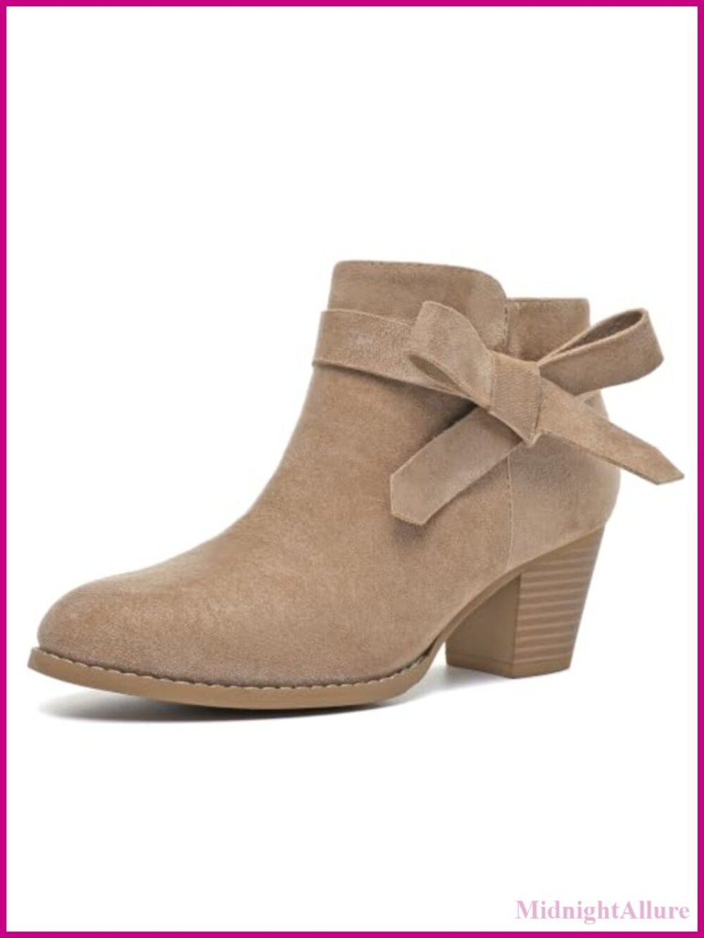 Women's Ankle Boots ABS Chunky Block Heel 6cm Side Zipper Bow Decor